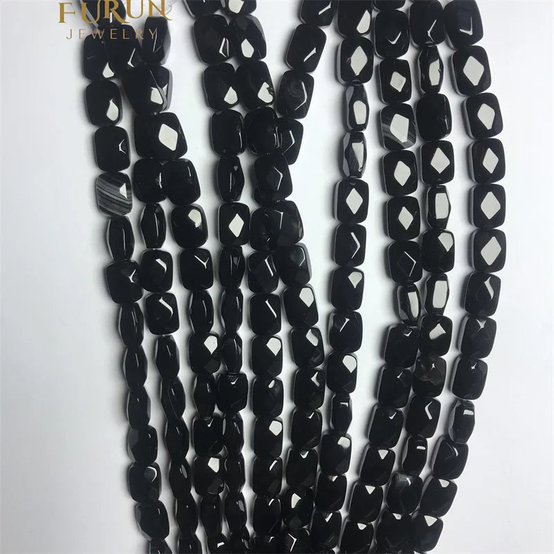 Natural Stone Bead Strings black agate Flat Faceted Square Rectangle Flat Faceted Square Rectangle Flat Faceted Square Rectangle