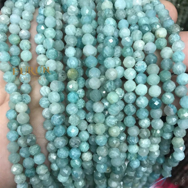 Natural Russia Amazonite Faceted Round Beads 6MM 8MM Gemstone  Loose Beads for Jewelry making Beads Supplier