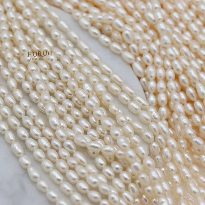 2-5mm Small Rice Bead 3A White freshwater Pearl Smooth Oval Pearl String Beads Strong luster for jewelry making wholesale prices