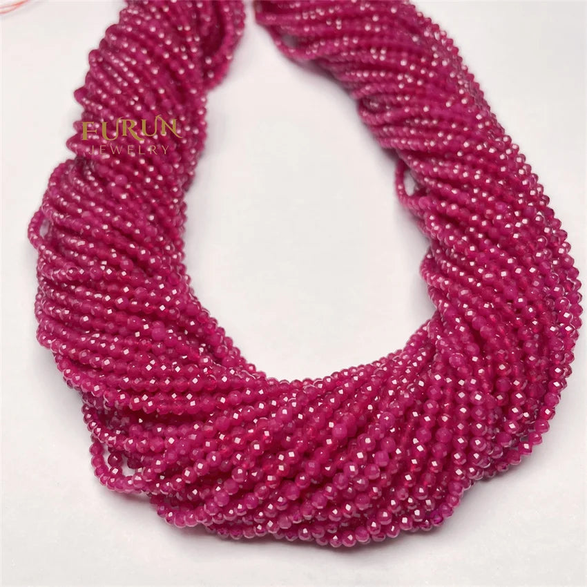 Natural Ruby Stone Faceted Small Round bead 2 3 4mm red corundum cutting balls Gemstone Loose Beads Strand for Necklace Jewelry