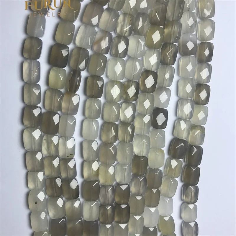 Natural Stone Bead Strings grey agate Flat Faceted Square Rectangle Flat Faceted Square Rectangle Flat Faceted Square Rectangle