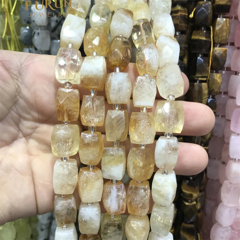 lemon quartz Faceted Rectangle Cylinder Drum Barrel 12x16mm Gemstone Loose Beads for Jewelry Making