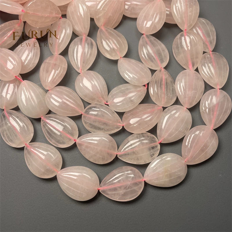 Natural pink rose quartz engraved flat drop beads 18x25mm strand loose Beads gemstone carved Sunflower Seed beads