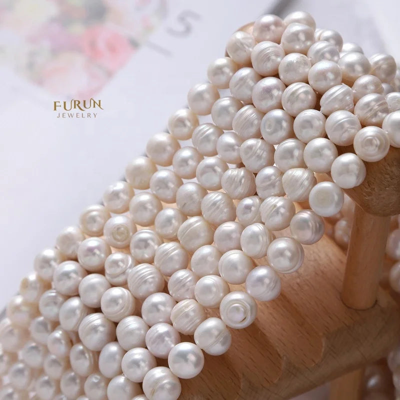 Textured Rice Bead White Freshwater Pearl Screw Thread Oval Beads with side drilled Strand Beads for jewelry making