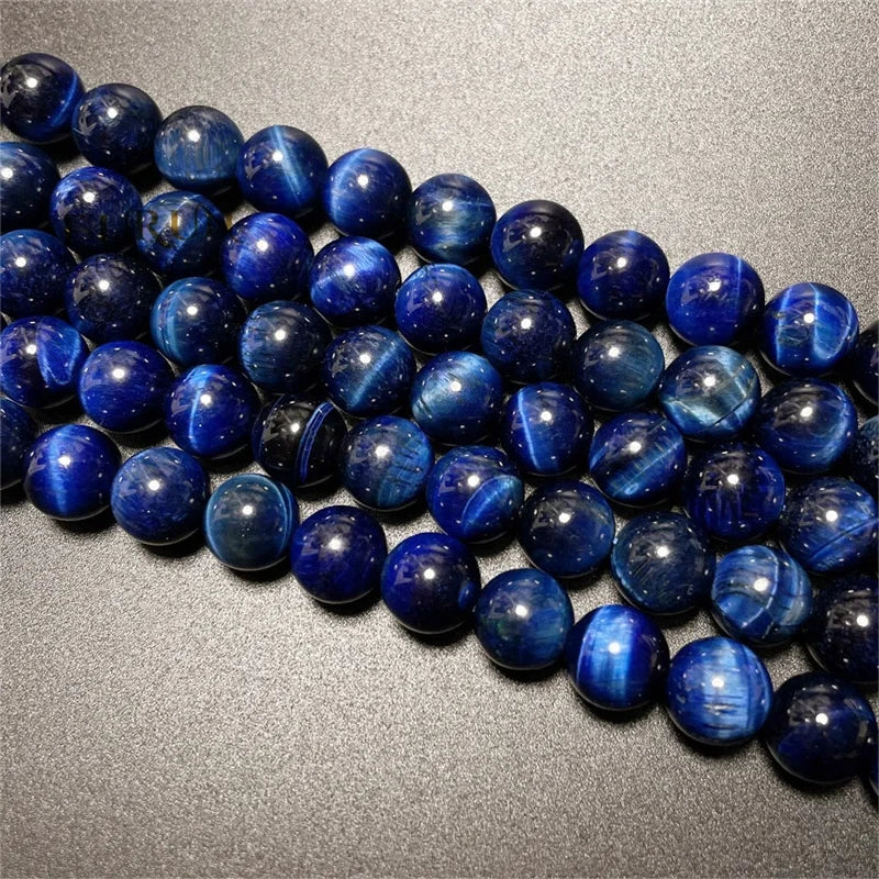 All Sizes Natural Dark Blue Tiger Eye Smooth Round Beads Colorful Tiger Eye Healing Gemstone Lapis lazuli color Jewelry Beads