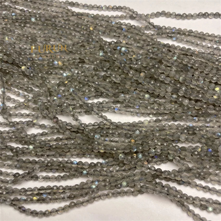 Wholesale Natural Labradorite Faceted Round Beads 2mm 3mm 4mm Natural Gray Quartz Gemstone Small Loose Beads for Jewelry Beads