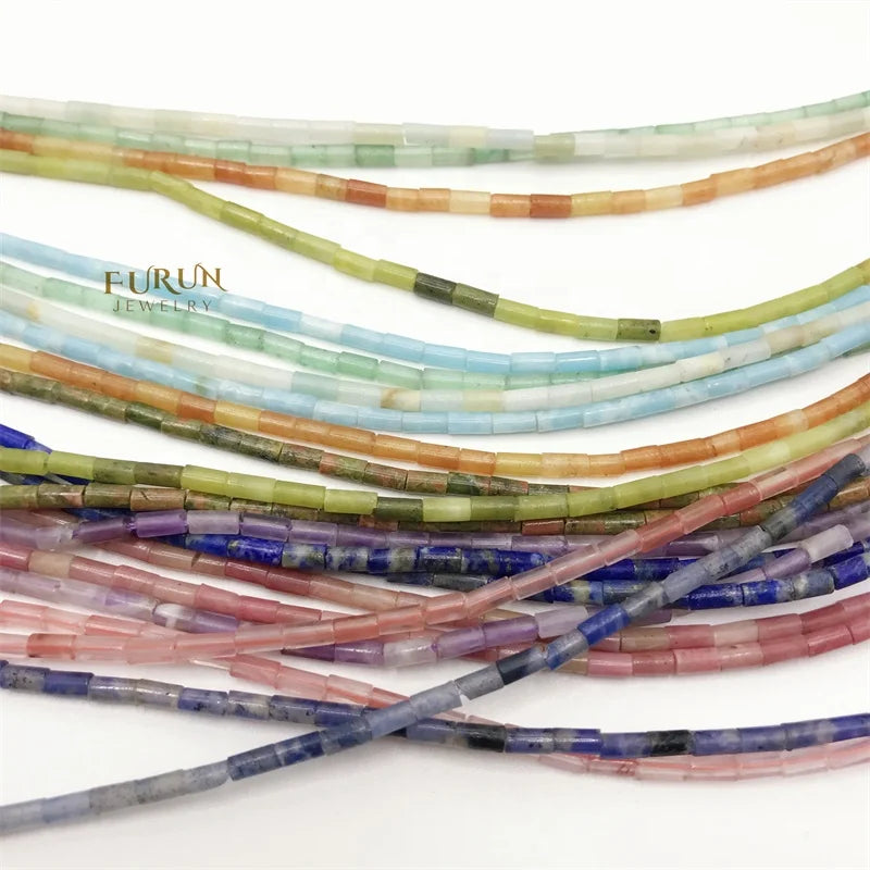 60 Colors Natural Stone 2X4MM Tube Beads Small Cylinder Column Spacer Loose beads Healing Semi Gemstone for Jewelry Making