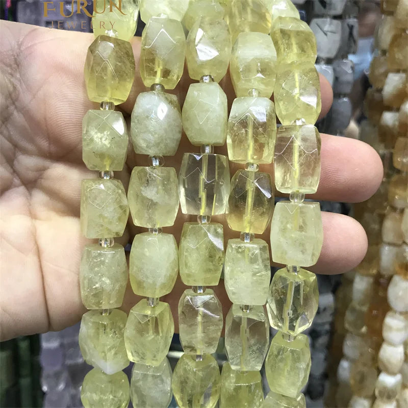 lemon quartz Faceted Rectangle Cylinder Drum Barrel 12x16mm Gemstone Loose Beads for Jewelry Making