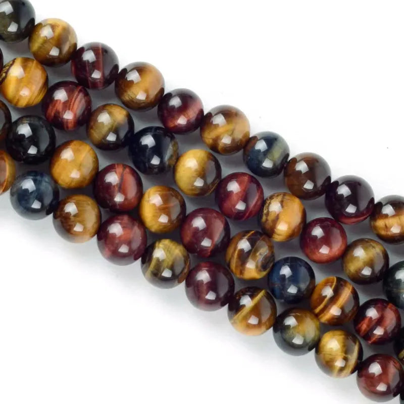 Natural 3colors mixed Tiger Eye Smooth Round Beads 4mm 6mm 8mm 10mm 12mm Healing Gemstone Jewelry Making Loose Beads