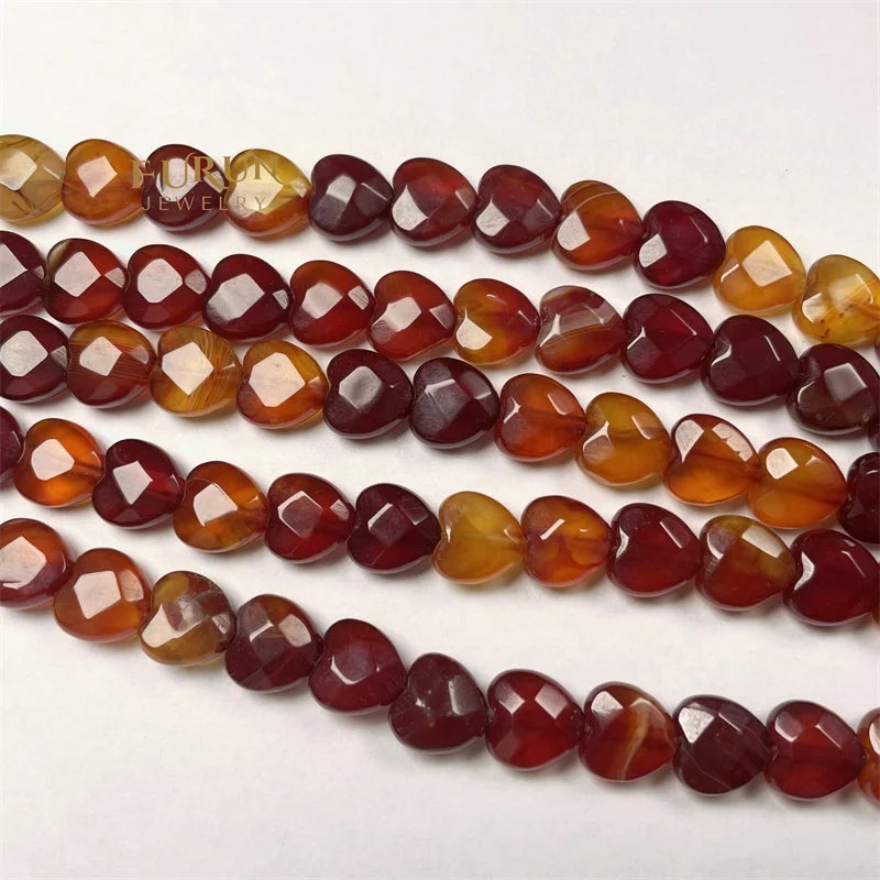 Natural Semi Gemstone Carnelian Faceted Heart Beads 10mm Red Agate Chakra Gemstone Drilled Loose Beads For Jewelry Making Furun