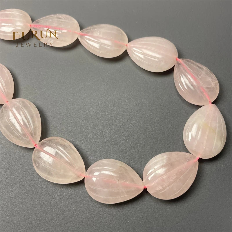 Natural pink rose quartz engraved flat drop beads 18x25mm strand loose Beads gemstone carved Sunflower Seed beads