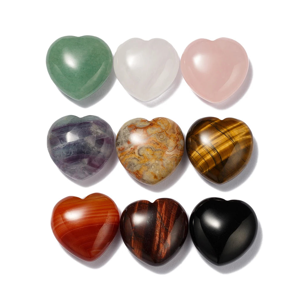 30mm Crystal Heart Rose Quartz Healing Gemstone Selenite Heart Love Carved Palm Worry Stone Chakra Reiki Balancing