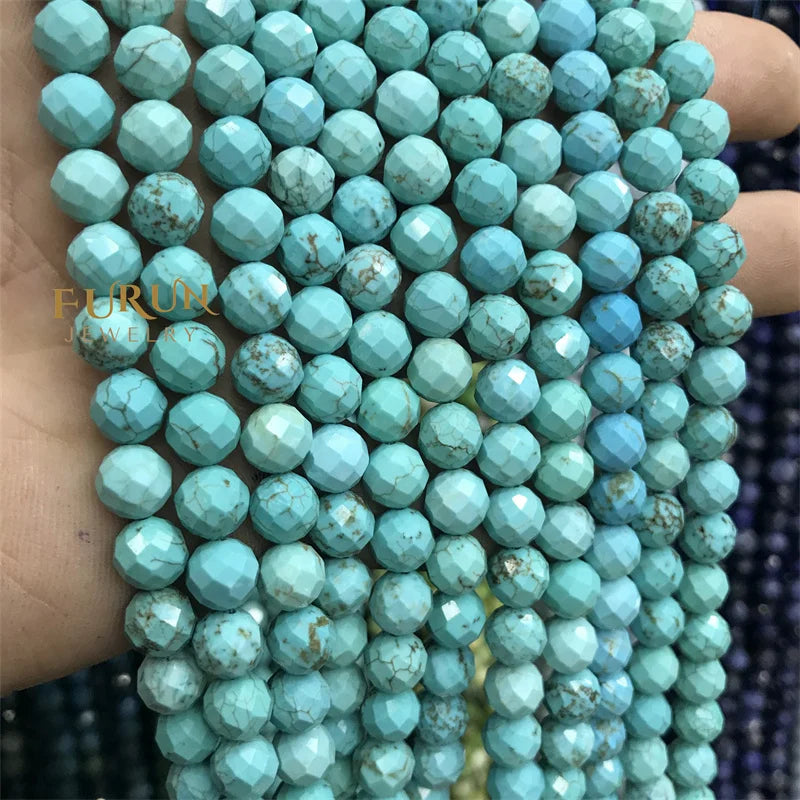 Natural green turquoise Faceted Round Gemstone Beads 6MM 8MM  Loose Beads for Jewelry making Beads Supplier