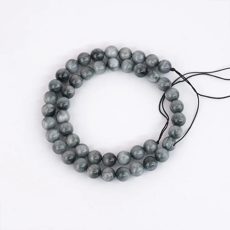 Amazonite Natural Stone Beads Gemstone Smooth Loose Round Gray Kyanite Hawk Eye Gray Eagle Eye Stone Beads for DIY jewelry makin