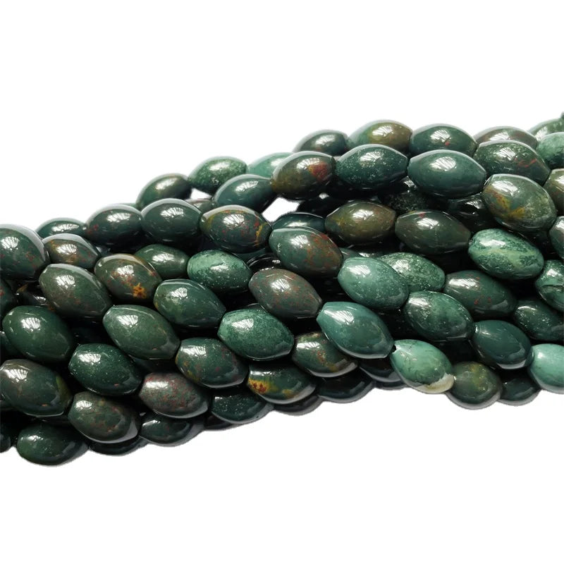 8x12mm Smooth Barrel Rice football beads Green Indian Bloodstone  Round Oval String Beads Healing Gemstone Jewelry Making