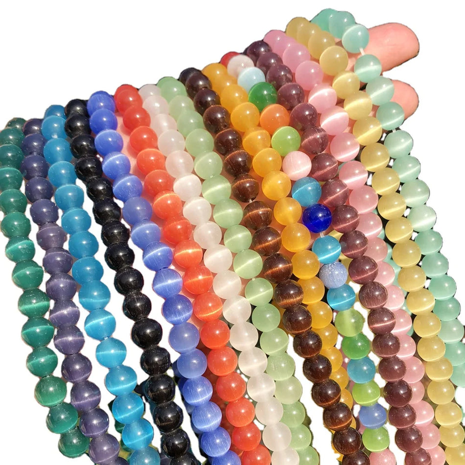 4 6 8 mmMulti Colors Cat Eye Stone Round Beads White Pink Cat's Eye Moonstone String Loose Glass Beads Charm Beads For Jewelry Making