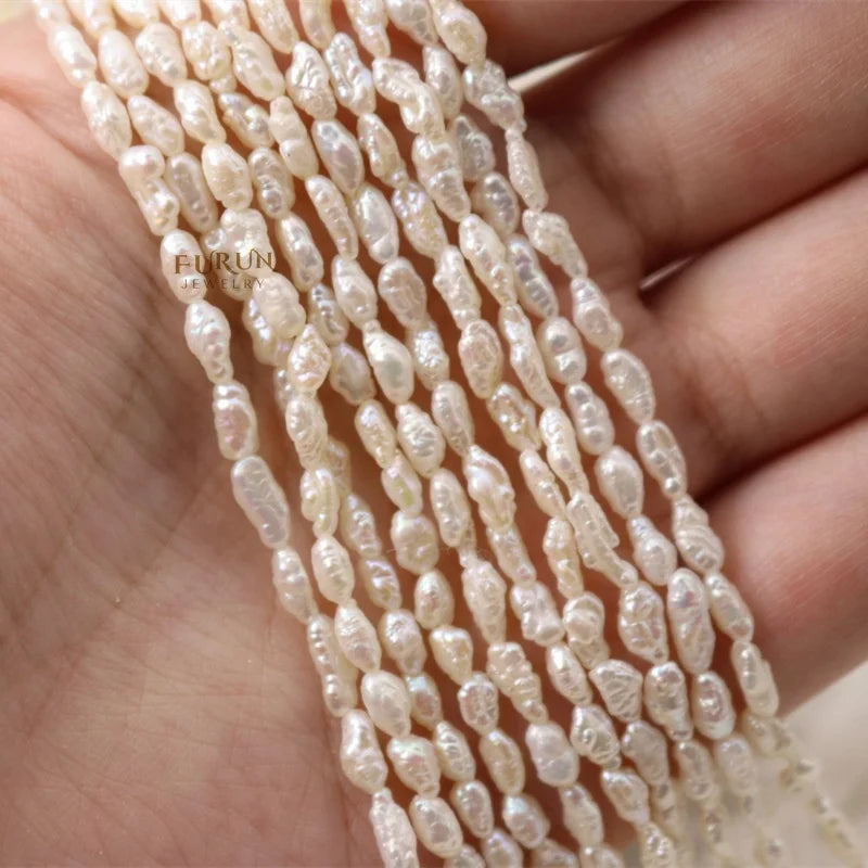 2-5mm Wrinkled Baroque Pearl rice Bead Natural White freshwater Pearl irregular long nugget Keshi Pearl Beads for jewelry making