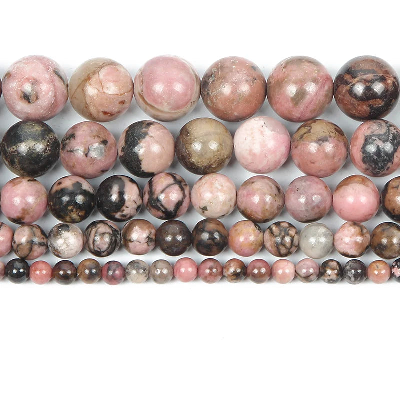 Natural Stone Black Line Rhodochrosite  Round Loose Beads For Jewelry Making Needlework Bracelet DIY Strand 4-12 MM