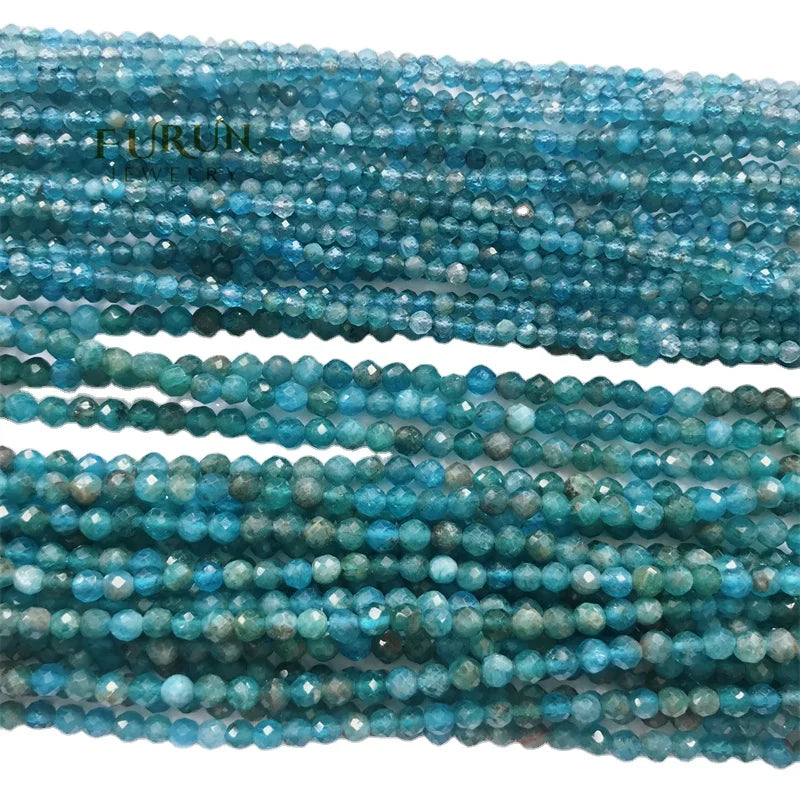 2mm 3mm 4mm Natural Blue Apatite Stone Faceted Round Beads Mini Stone Beads Drilled Tiny Ball  Sting Bead for Jewelry Making 15"