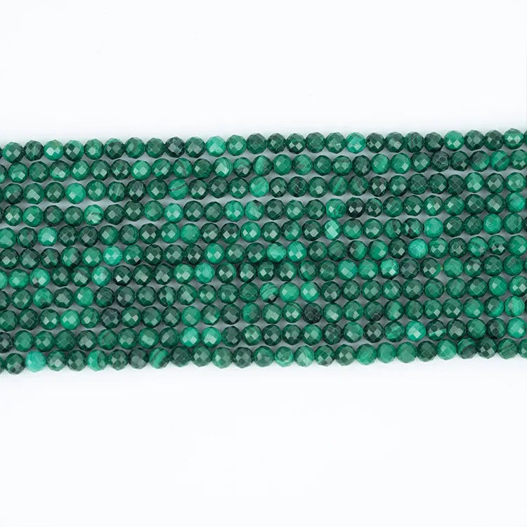 Natural Smooth Gemstone 2MM 3mm 4mm Faceted Round Malachite Cut Stone Loose Beads Jewelry Making