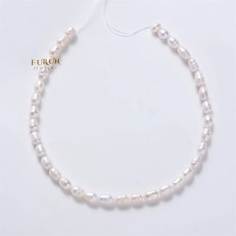 8mm Screw Thread Oval Beads Textured Rice Bead White Freshwater Pearl Strand Beads for jewelry making