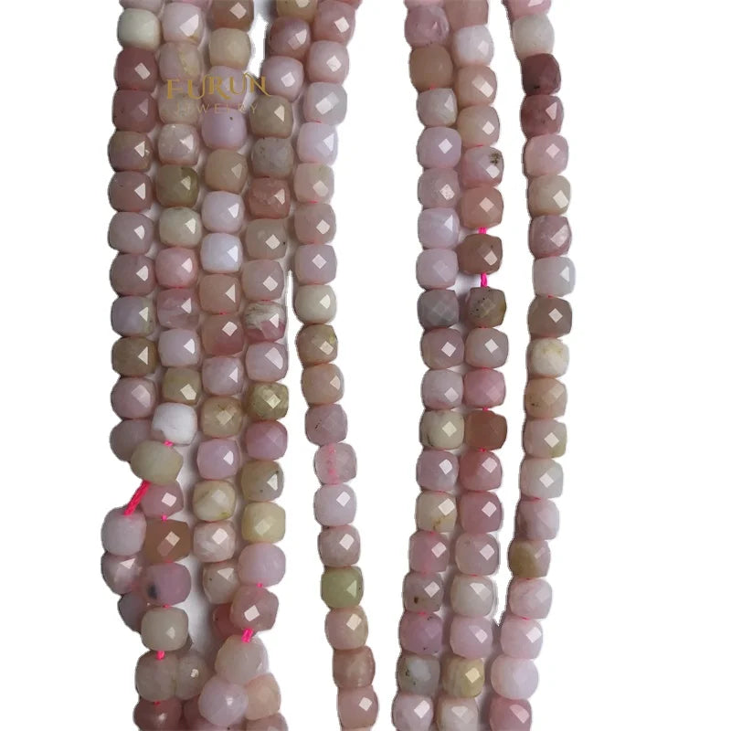 4-5mm Natural Cube Square Beads Faceted Beads  opal and  pink opal  Stone Beads for Jewelry Making