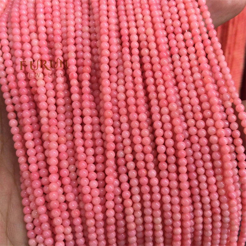 2mm 3mm 4mm 5mm 6mm 8mm Natural Coral Pink Smooth Round Beads Semi Gemstone Drilled Ball Loose Bead for Jewelry Making 38cm