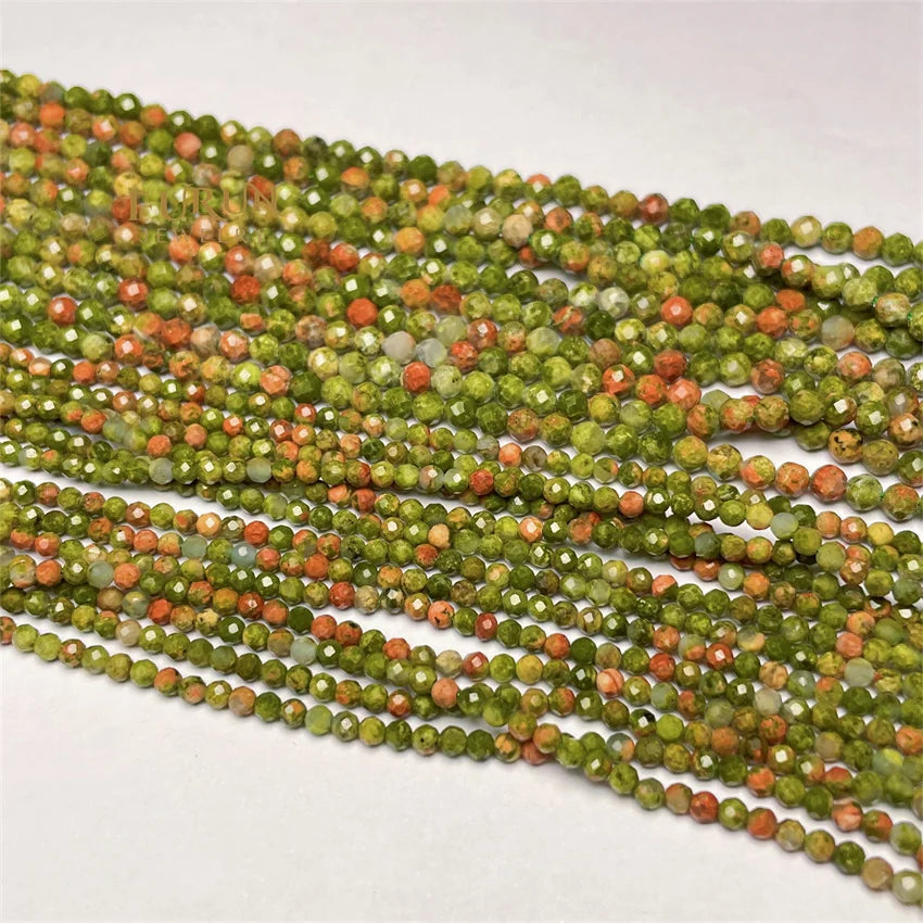 Wholesale Natural Unakite Faceted Round Beads 2mm 3mm 4mm Green Gemstone Small cutting Loose Beads for Jewelry making desgin