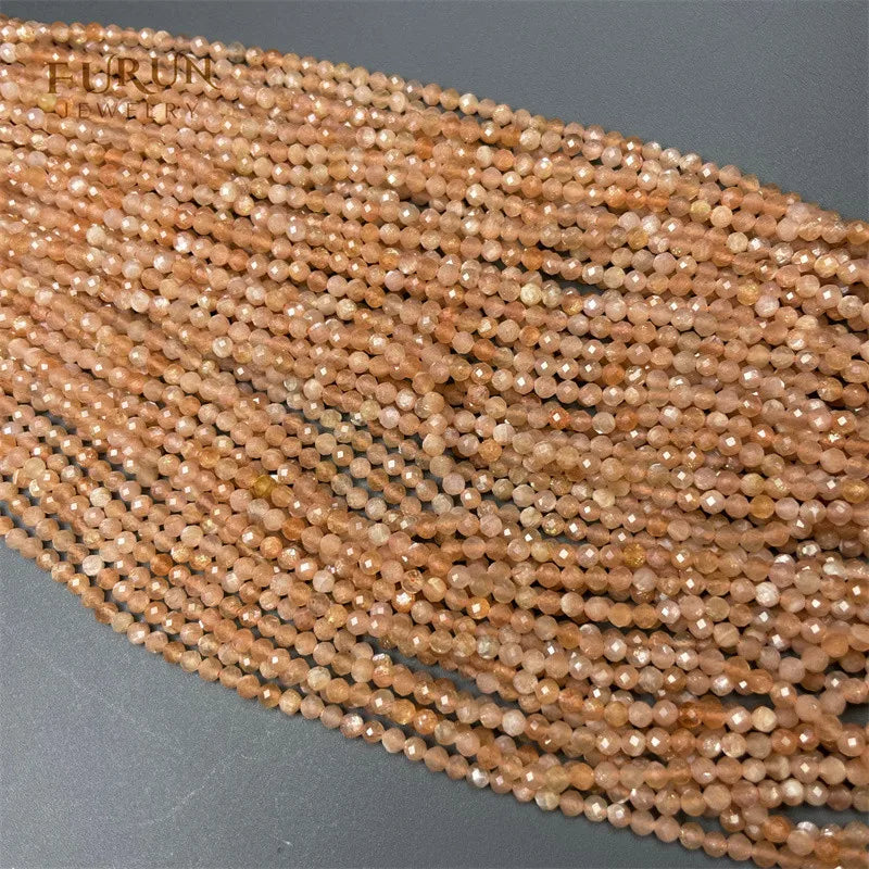 Natural Orange Sunstone Faceted Bead Peach Moonstone round 2mm 3mm 4mm Cutting  Gold Sunstone Loose Beads for Jewelry Making