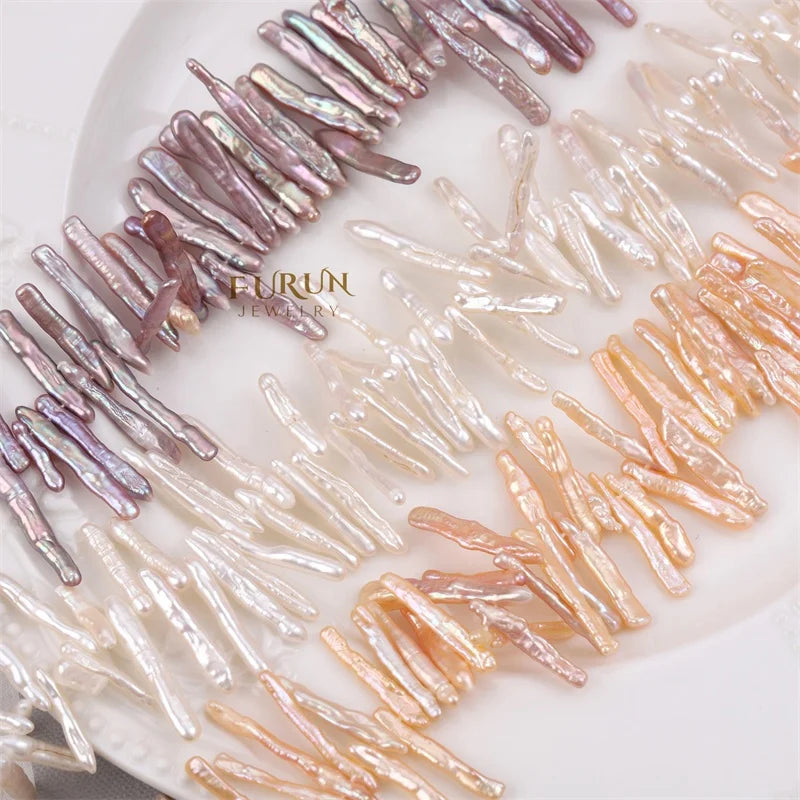 3-5x20-30mm Freshwater Pearl slim Stick Beads side hole white gold purple baroque slender Toothpick strong luster Pearl Bead