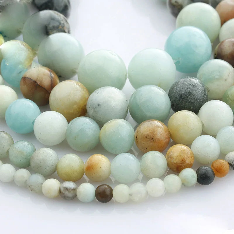 Natural Gemstone Beads  Round Smooth Amazonite Stone Loose Beads For Jewelry Making