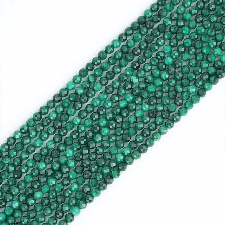 Natural Smooth Gemstone 2MM 3mm 4mm Faceted Round Malachite Cut Stone Loose Beads Jewelry Making