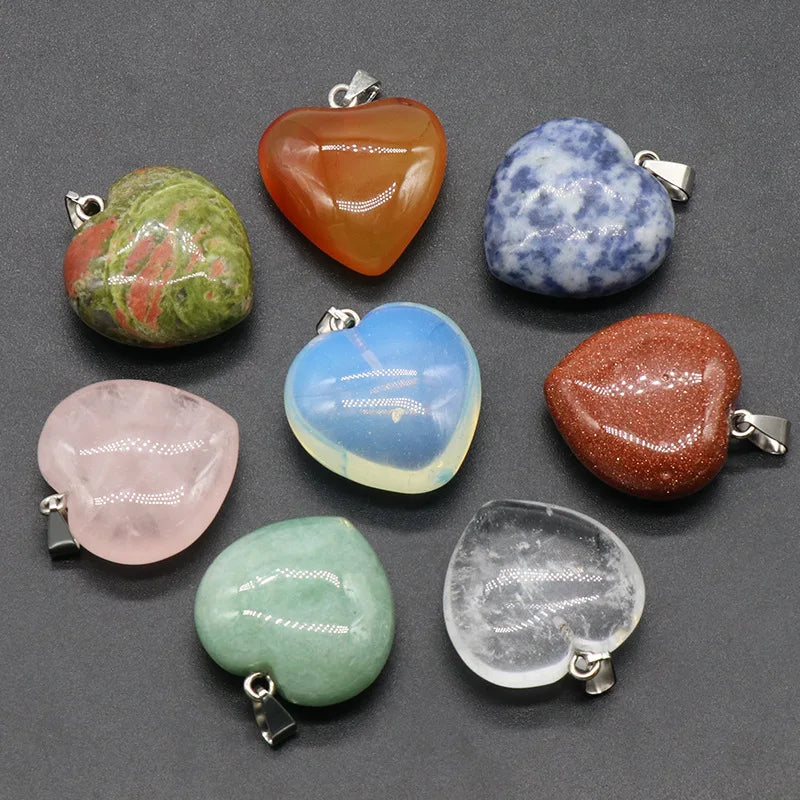 Multi colors natural stone 30mm heart pendant Agate Jasper Quartz Turquoise Heart for necklace jewelry making