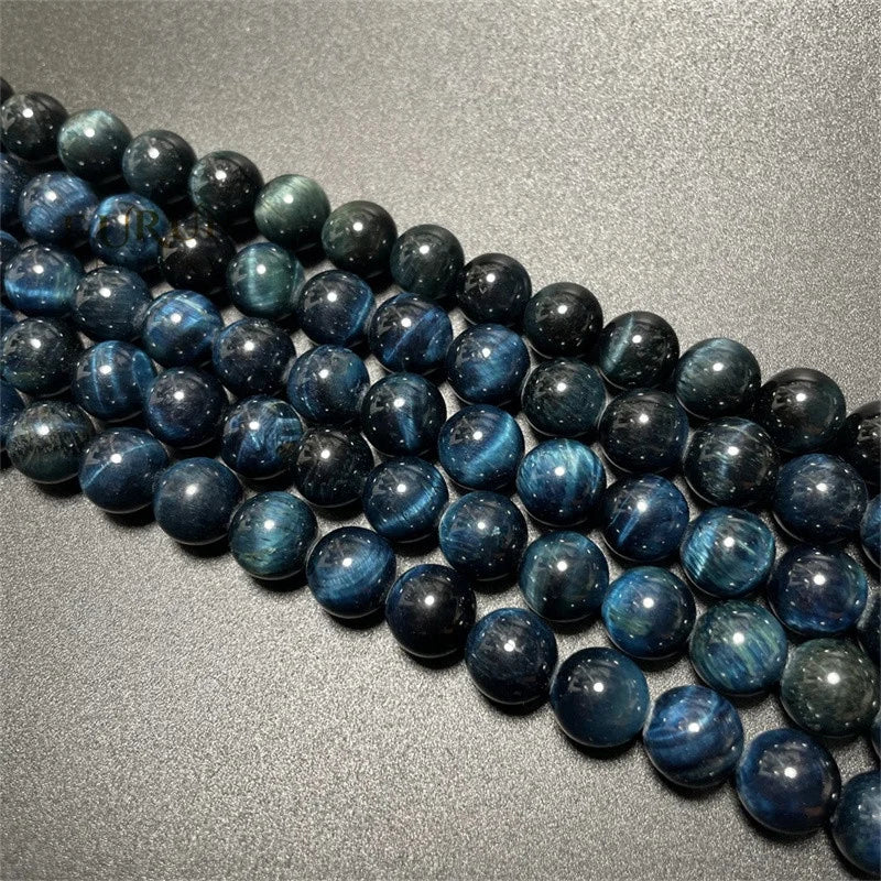 Natural Grayish Blue Tiger Eye Smooth Round Beads 4mm 6mm 8mm 10mm 12mm Healing Gemstone Hawk's eye Jewelry Loose Beads