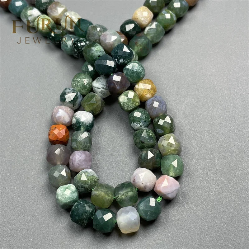 Wholesale Natural Indian Agate Faceted Square Cube beads 6mm 8mm 10mm Gemstone cutting face Polyhedron Cubic beads for Jewellery