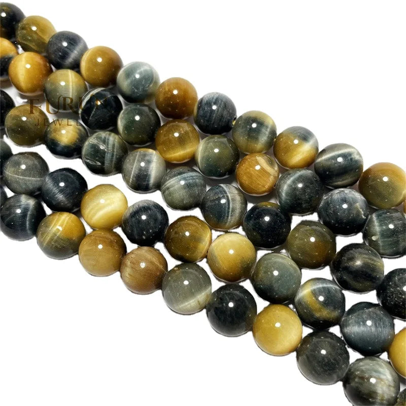 Natural Dream Tiger Eye Smooth Round Beads 4mm 6mm 8mm 10mm 12mm mixed Gray and Gold Tiger Eye Healing Gemstone Jewelry Beads