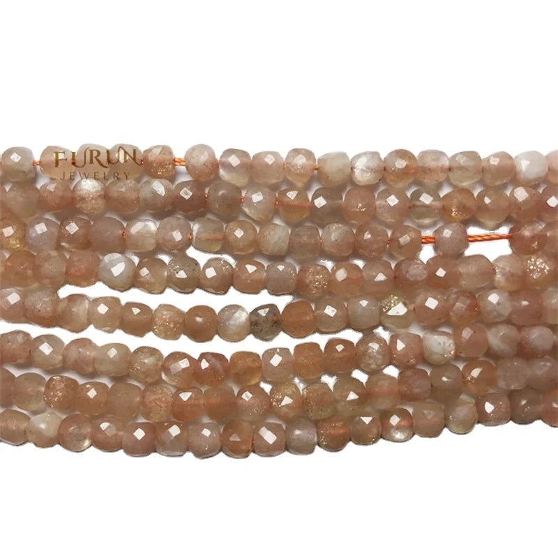 4mm Natural Cube Square Beads Faceted Beads sunstone  and gold  sunstone Stone Beads for Jewelry Making