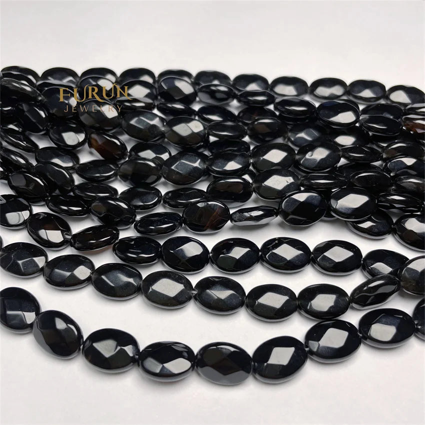 Gemstone Beads Strand All Sizes Black Onyx Faceted Oval Shape Black Agate Ellipse Shape Loose Beads For Jewelry Make bead supply