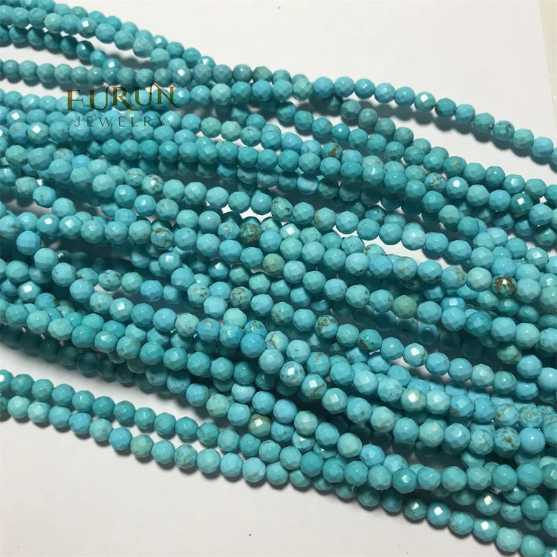 Natural Blue Turquoise Faceted Round Beads Drilled Small Ball Tiny Spacer loose Beads Semi Gemstone for Jewelry making decorate