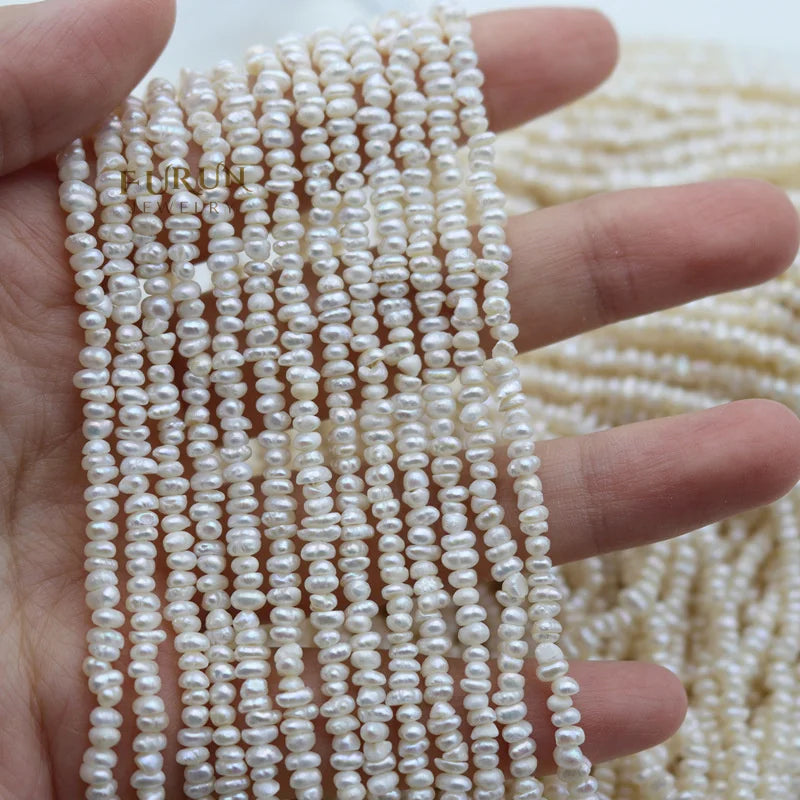 3-4mm Small flat nugget Bead Natural Freshwater Pearl white baby pearl String Beads for jewelry making