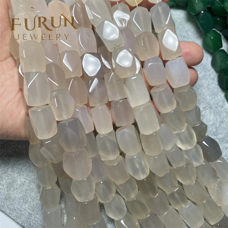 Natural White Agate Faceted Nugget beads 12*16mm Transparent Agate Cutting Faces Irregular Rectangle Loose Beads Factory price