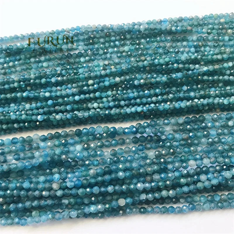 2mm 3mm 4mm Natural Blue Apatite Stone Faceted Round Beads Mini Stone Beads Drilled Tiny Ball  Sting Bead for Jewelry Making 15"