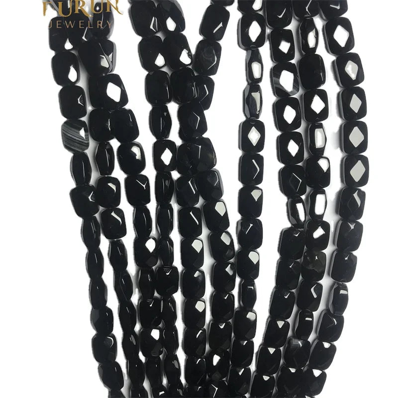 Natural Stone Bead Strings black agate Flat Faceted Square Rectangle Flat Faceted Square Rectangle Flat Faceted Square Rectangle