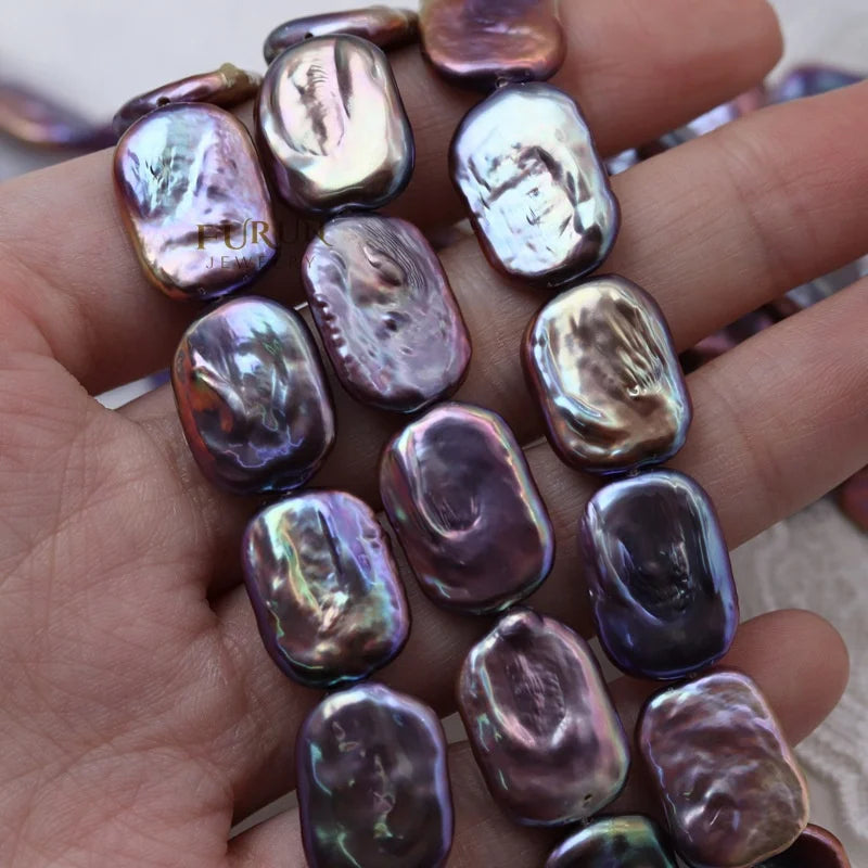 Approx 14x19MM Flat Oblong Bead Purple Freshwater Baroque Pearl rounded corner rectangle Oval Pearl Drilled Loose Beads Jewelry