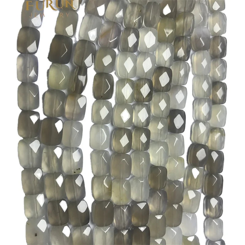 Natural Stone Bead Strings grey agate Flat Faceted Square Rectangle Flat Faceted Square Rectangle Flat Faceted Square Rectangle