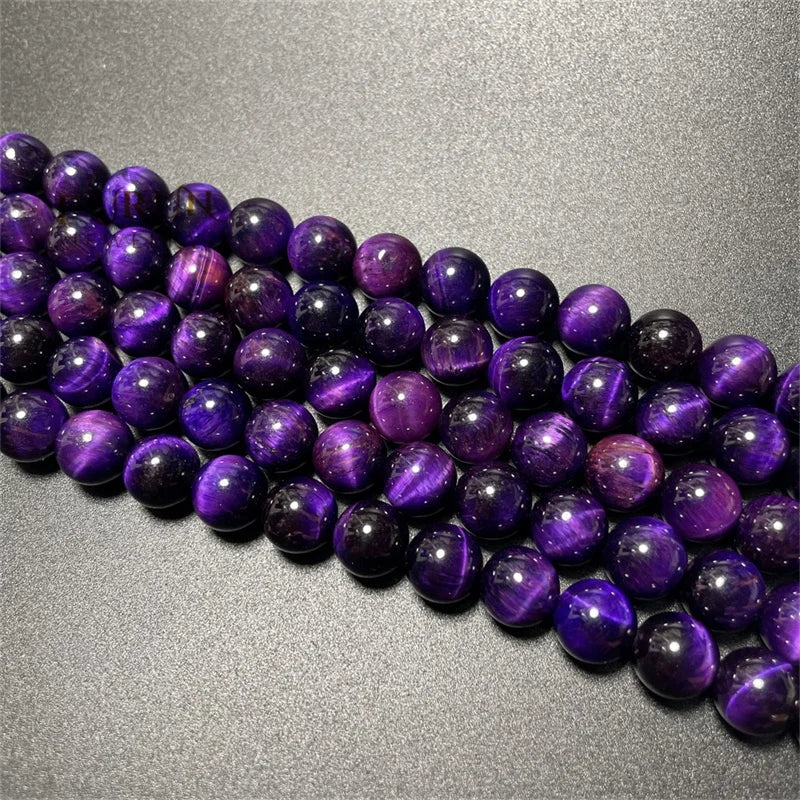 Natural Purple Tiger Eye Smooth Round Beads 4mm 6mm 8mm 10mm 12mm Colorful Tiger Eye Healing Gemstone Jewelry Loose Beads