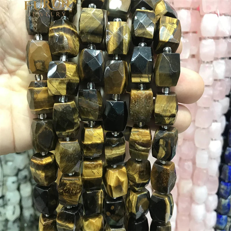 tiger eye Faceted Rectangle Cylinder Drum Barrel 12x16mm Gemstone Loose Beads for Jewelry Making