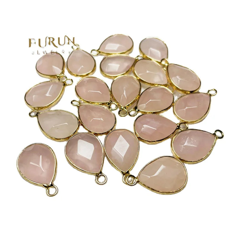 Natural Pink Rose Quartz Faceted Flat Drop Pendant Waterdrop Chakra Healing semi Gemstone Necklace Bracelet Jewelry Craft Making