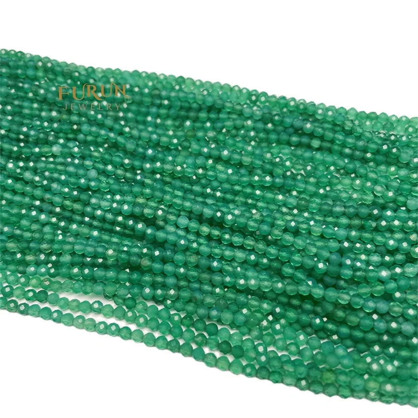 Wholesale Natural Green Agate Faceted Round Beads 2mm 3mm 4mm Small Natural Gemstone Loose Beads for Jewelry Beads Supplier