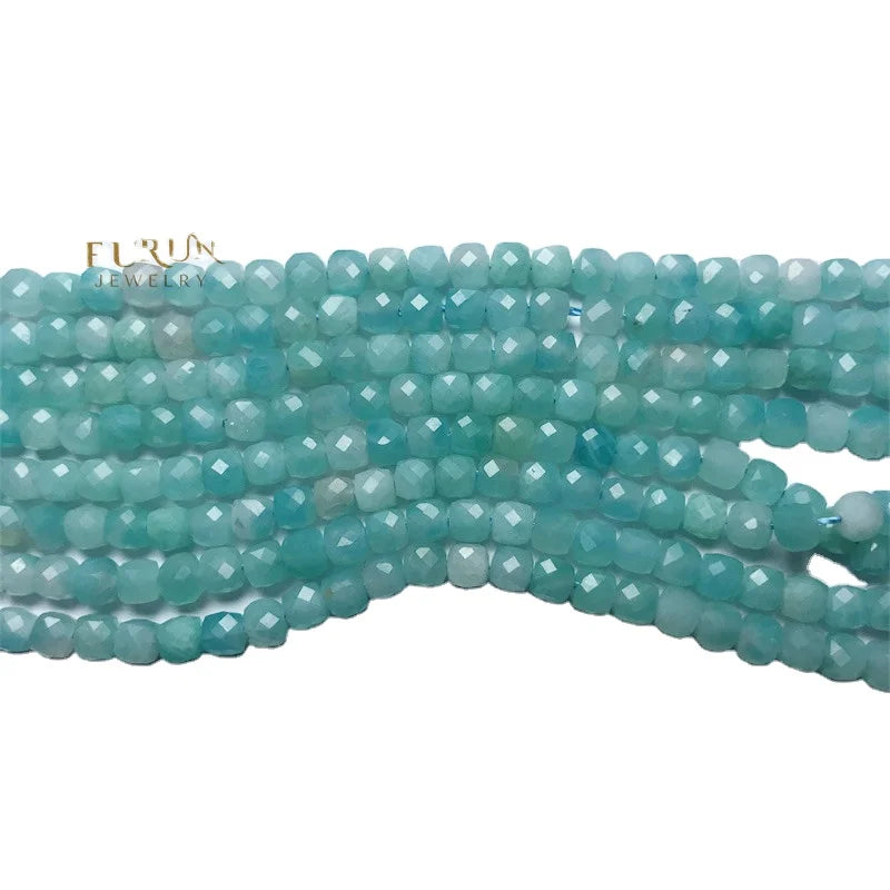 4-5mm Natural Cube Square Beads Faceted Beads  amazonite and  amanzonstone Stone Beads for Jewelry Making